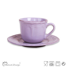 Antique Purple con cepillo de cerámica taza y platillo